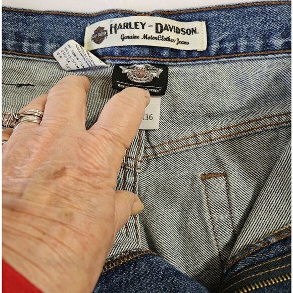 Harley Davidson Men's Denim Jeans Size 35 HEMMED 31/32 INCHES Motorcycle Jeans - Picture 12 of 16